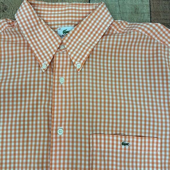 Lacoste Long Sleeve Shirt Orange Button Up Light Weight Men’s Size 42 - Picture 2 of 6